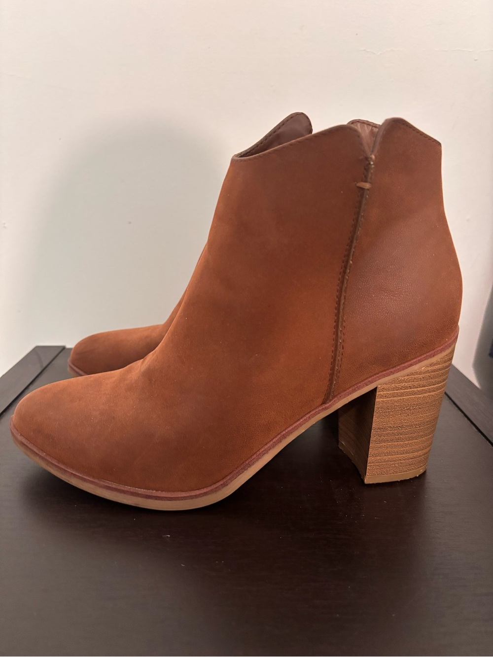 Women's Brown Suede Ankle Bootie - Classic Block Heel